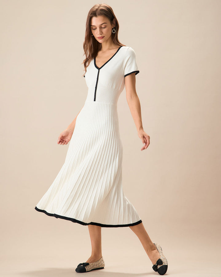 Mabel | Contrast Knit Sweater Midi Dress