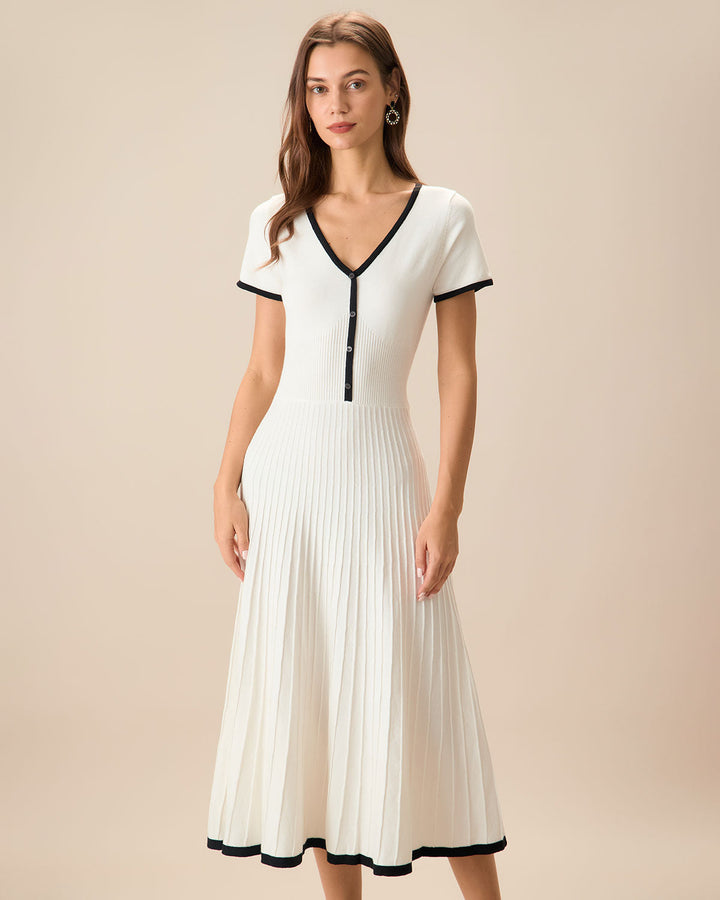 Mabel | Contrast Knit Sweater Midi Dress