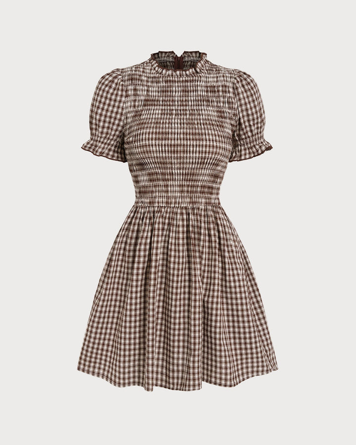 Cleo | Gingham Puffed Sleeve Mini Dress