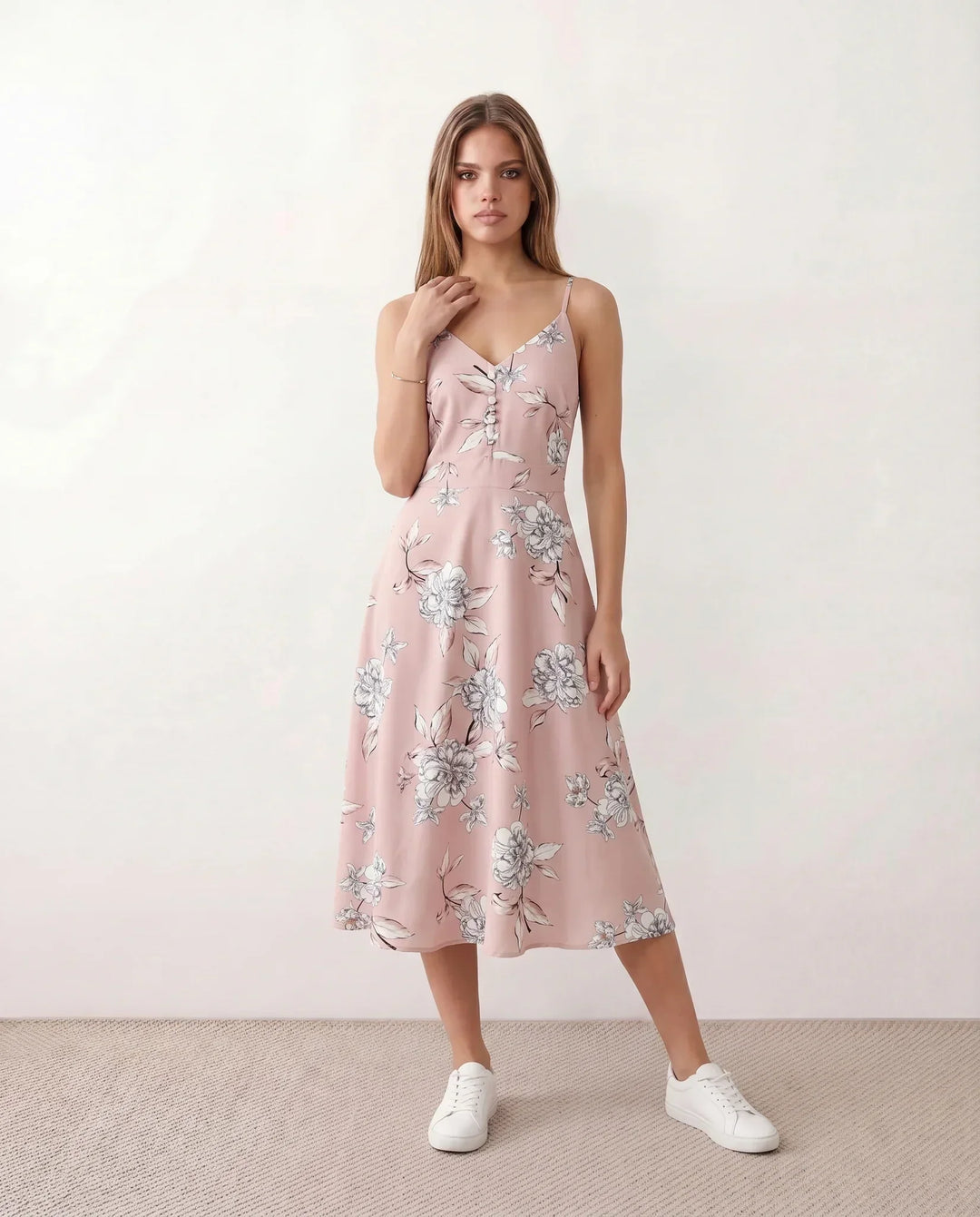 Xenia | Spaghetti Strap Floral Midi Dress