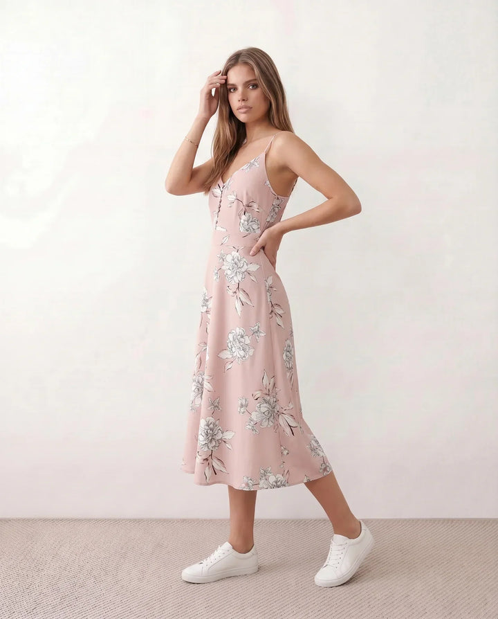 Xenia | Spaghetti Strap Floral Midi Dress