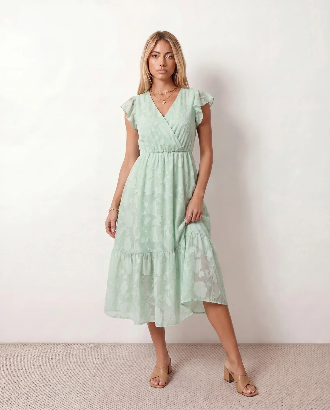 Talia | Floral Ruffle Detail Midi Dress