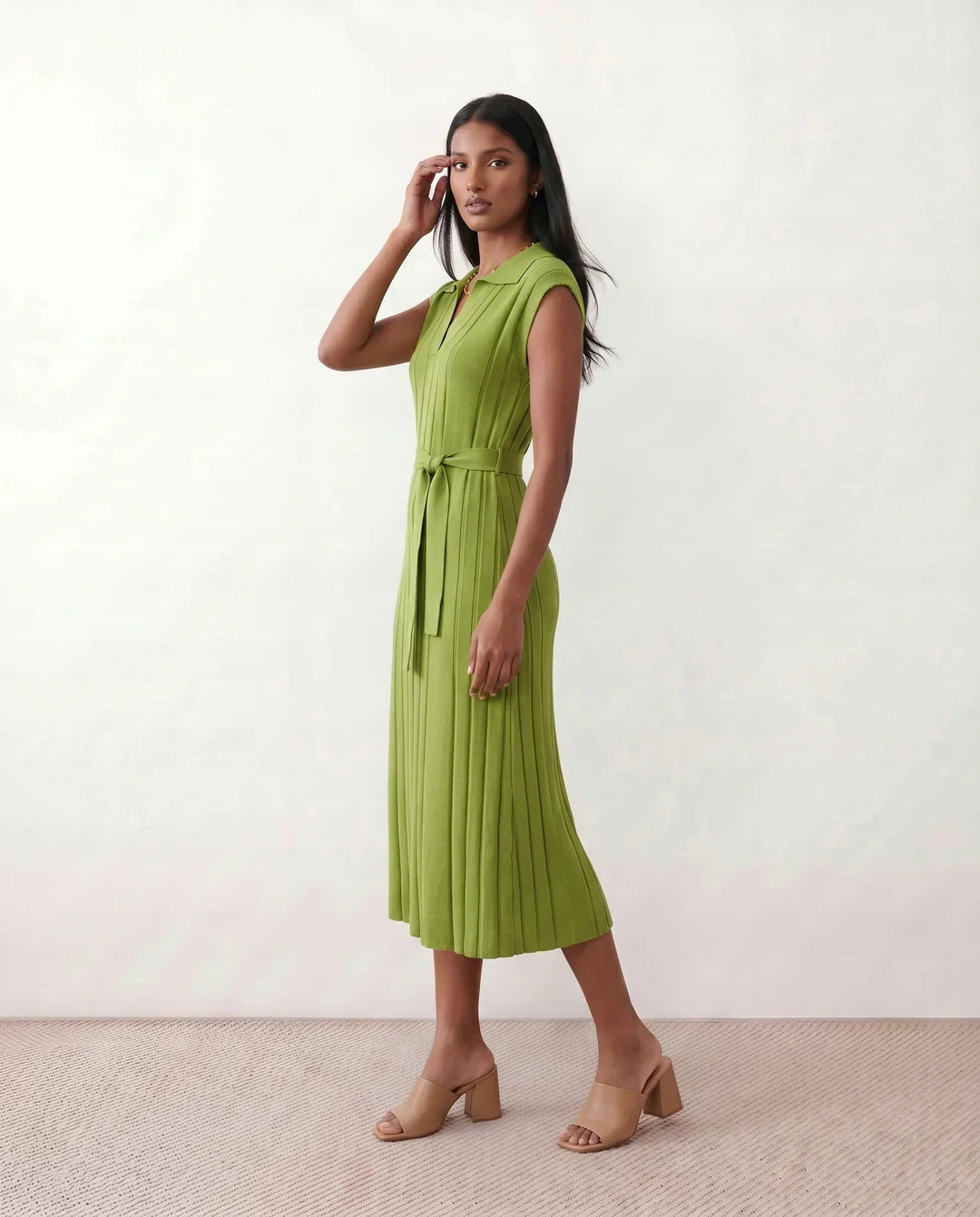 Etta | Pleated Belted Wedding Guest Midi Dress