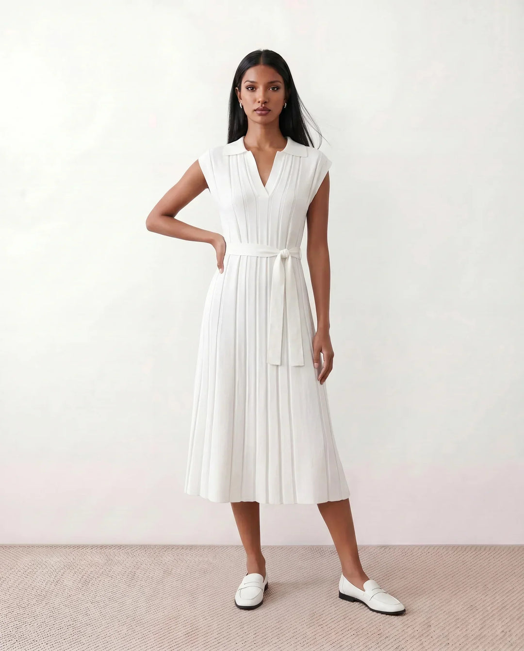 Etta | Pleated Belted Wedding Guest Midi Dress