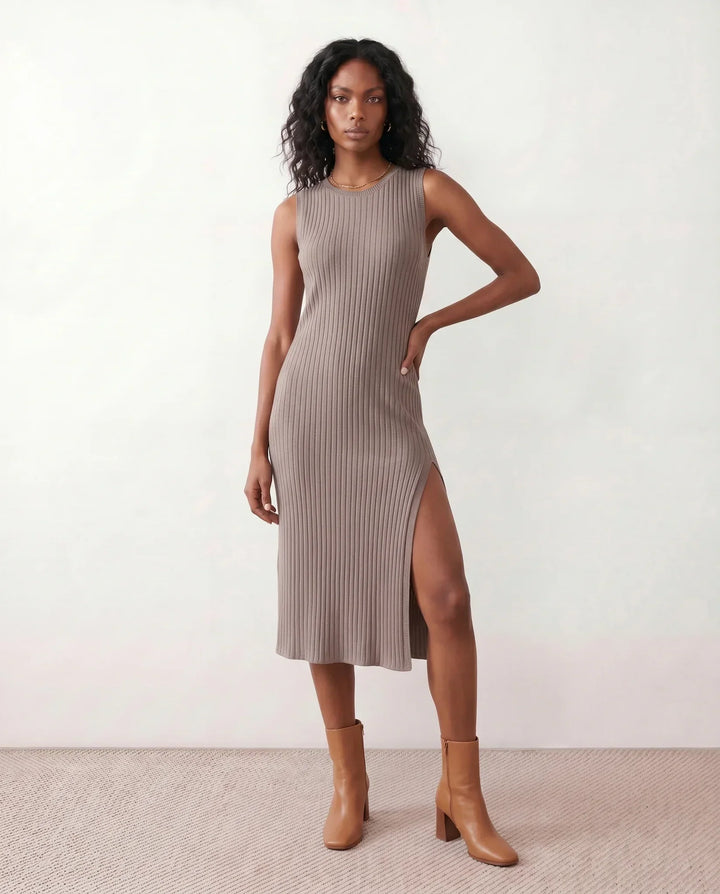 Raina | Ribbed Fitted Knit Midi Dress