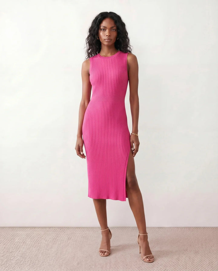 Raina | Ribbed Fitted Knit Midi Dress