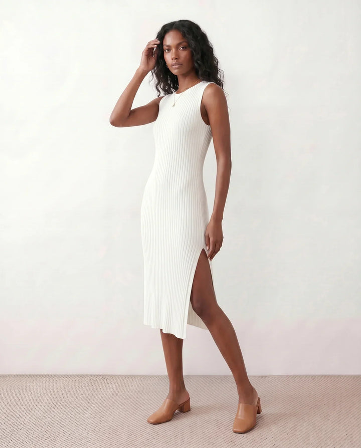 Raina | Ribbed Fitted Knit Midi Dress