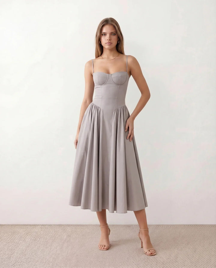 Willa | Spaghetti Strap Sweetheart Midi Dress