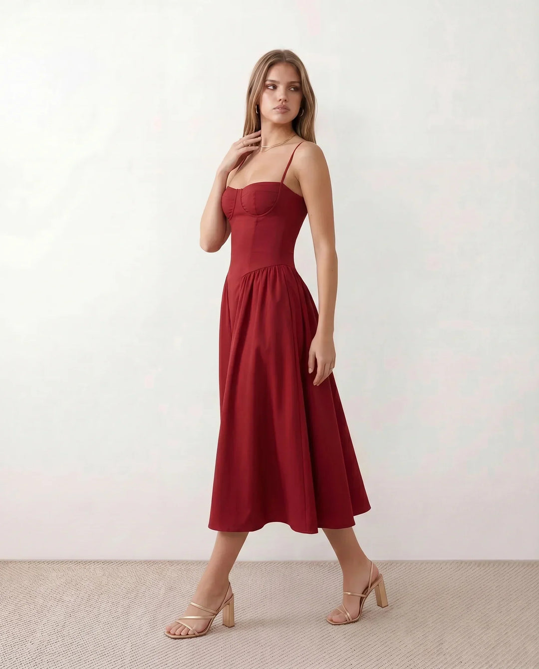 Willa | Spaghetti Strap Sweetheart Midi Dress