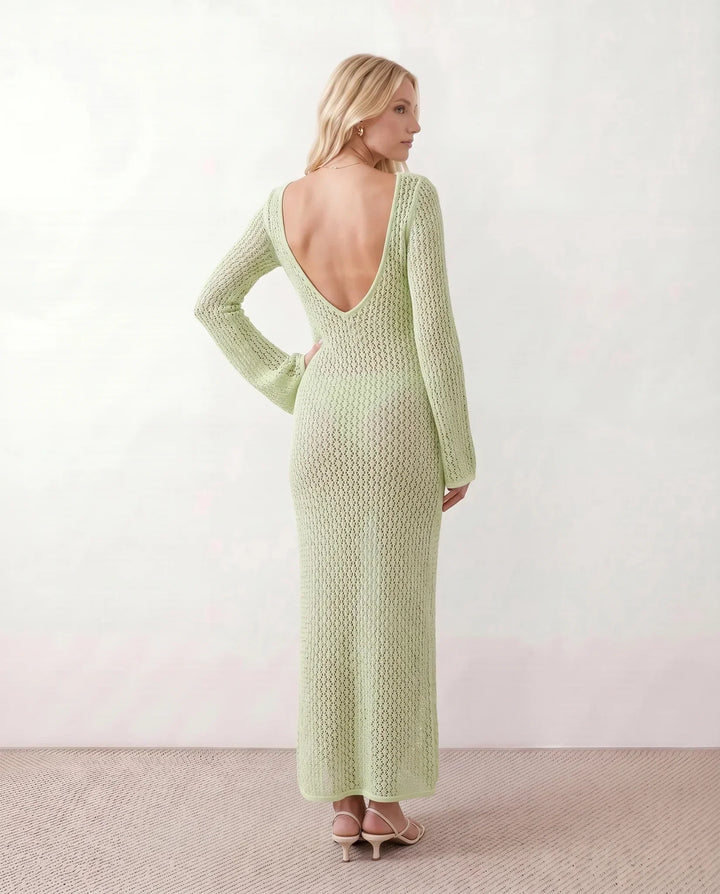 Una | Plunge Neck Crochet Maxi Dress