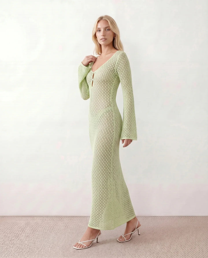 Una | Plunge Neck Crochet Maxi Dress