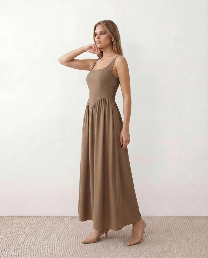 Colleen | Basque Waist A-Line Maxi Dress