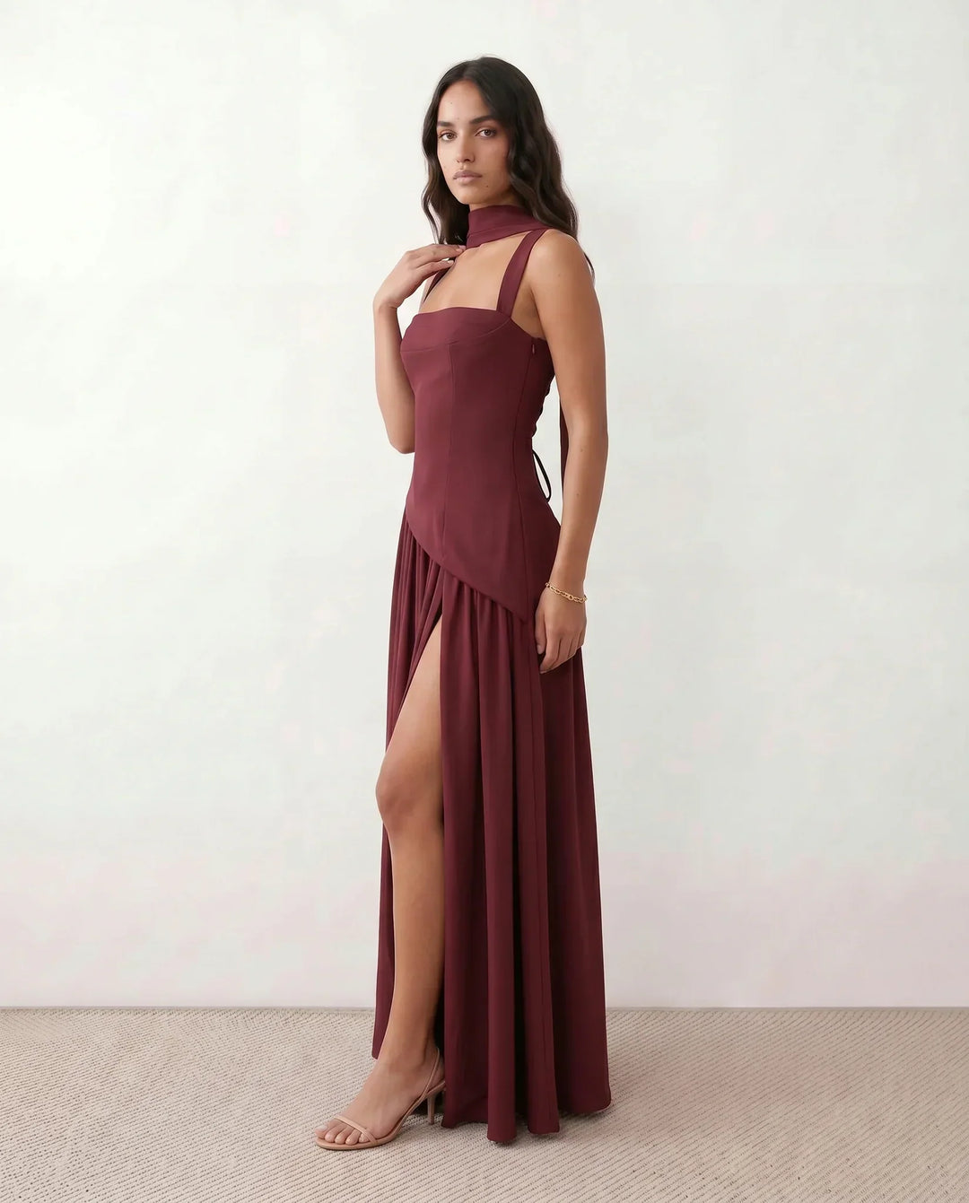 Ines | Basque Waist Lace-Up Maxi Dress