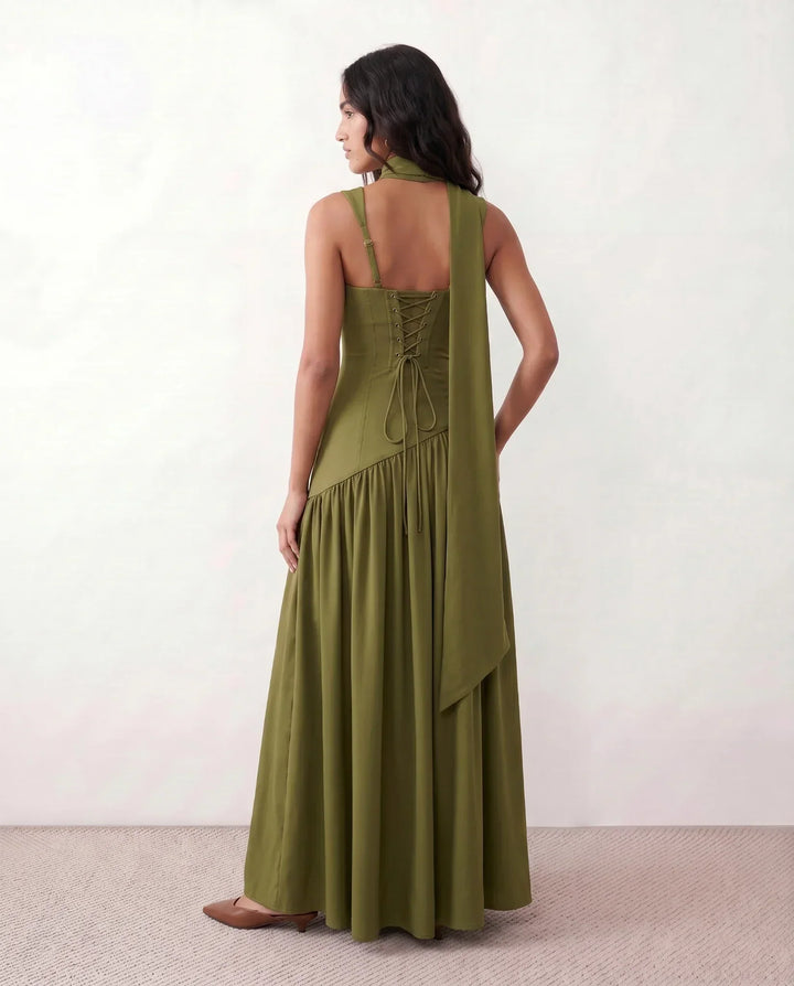 Ines | Basque Waist Lace-Up Maxi Dress