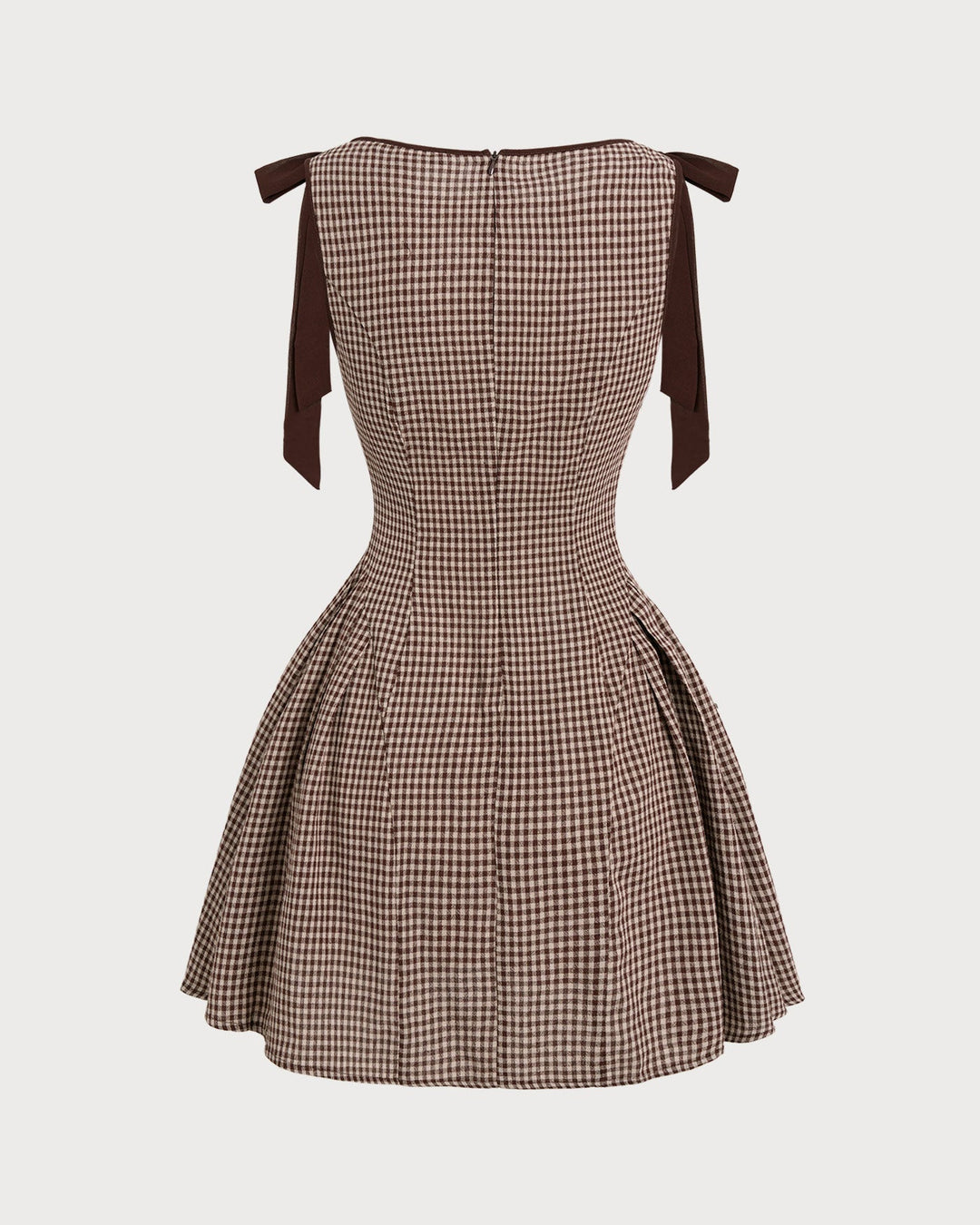 Coralie | Brown Gingham Tie Strap Mini Dress