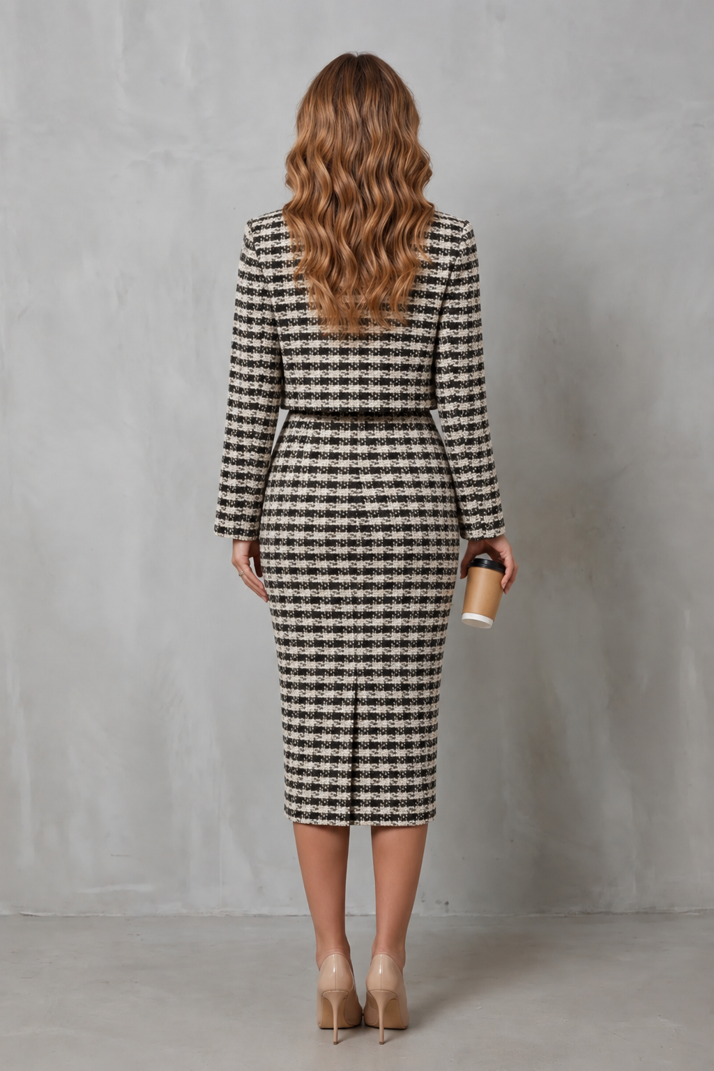 Bellaisie | Plaid Cropped Blazer &amp; Fitted Midi Dress Two-Piece Set