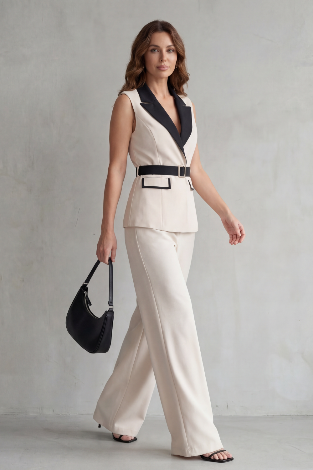 Bellavive | Two-Tone Lapel Sleeveless Pant Suit
