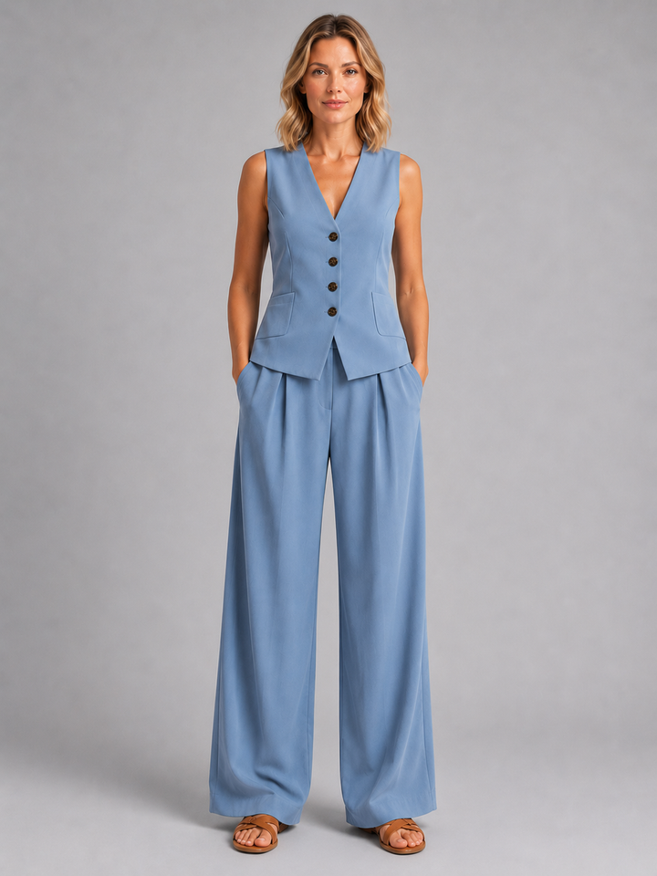 Marlowe | Sleeveless Waistcoat &amp; Wide-Leg Pants Co-Ord Set