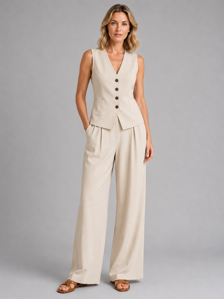 Marlowe | Sleeveless Waistcoat &amp; Wide-Leg Pants Co-Ord Set