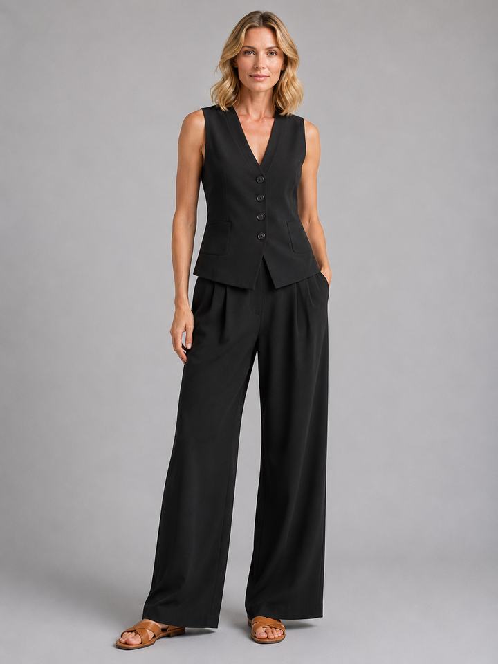 Marlowe | Sleeveless Waistcoat &amp; Wide-Leg Pants Co-Ord Set