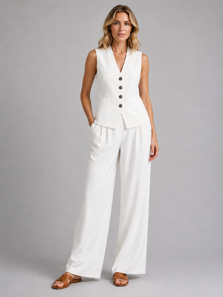 Marlowe | Sleeveless Waistcoat &amp; Wide-Leg Pants Co-Ord Set