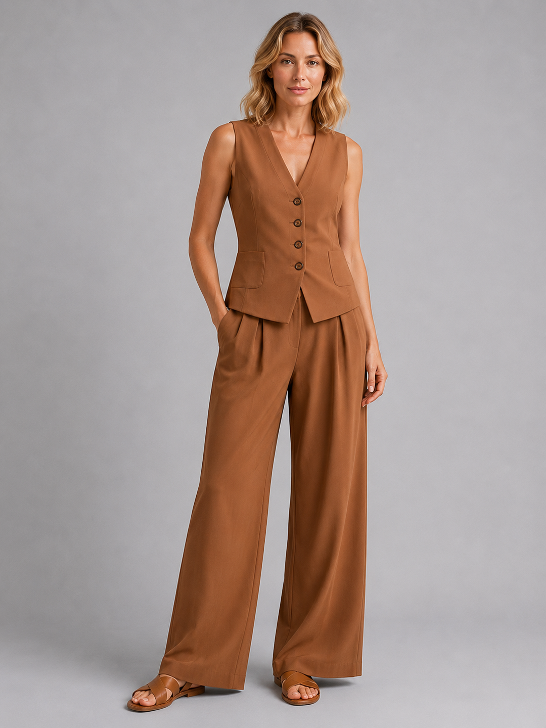 Marlowe | Sleeveless Waistcoat &amp; Wide-Leg Pants Co-Ord Set