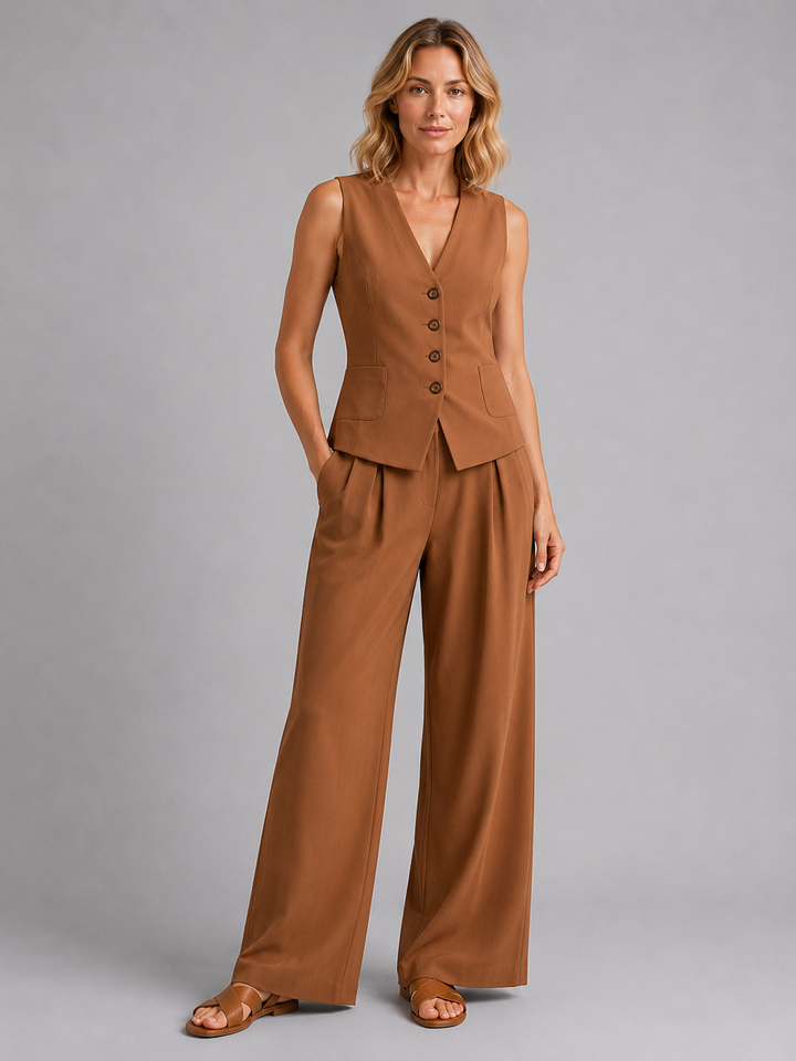 Marlowe | Sleeveless Waistcoat &amp; Wide-Leg Pants Co-Ord Set