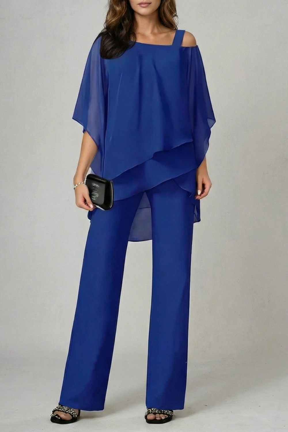 Élaria | Asymmetric Off-Shoulder Chiffon Top &amp; Pant Set
