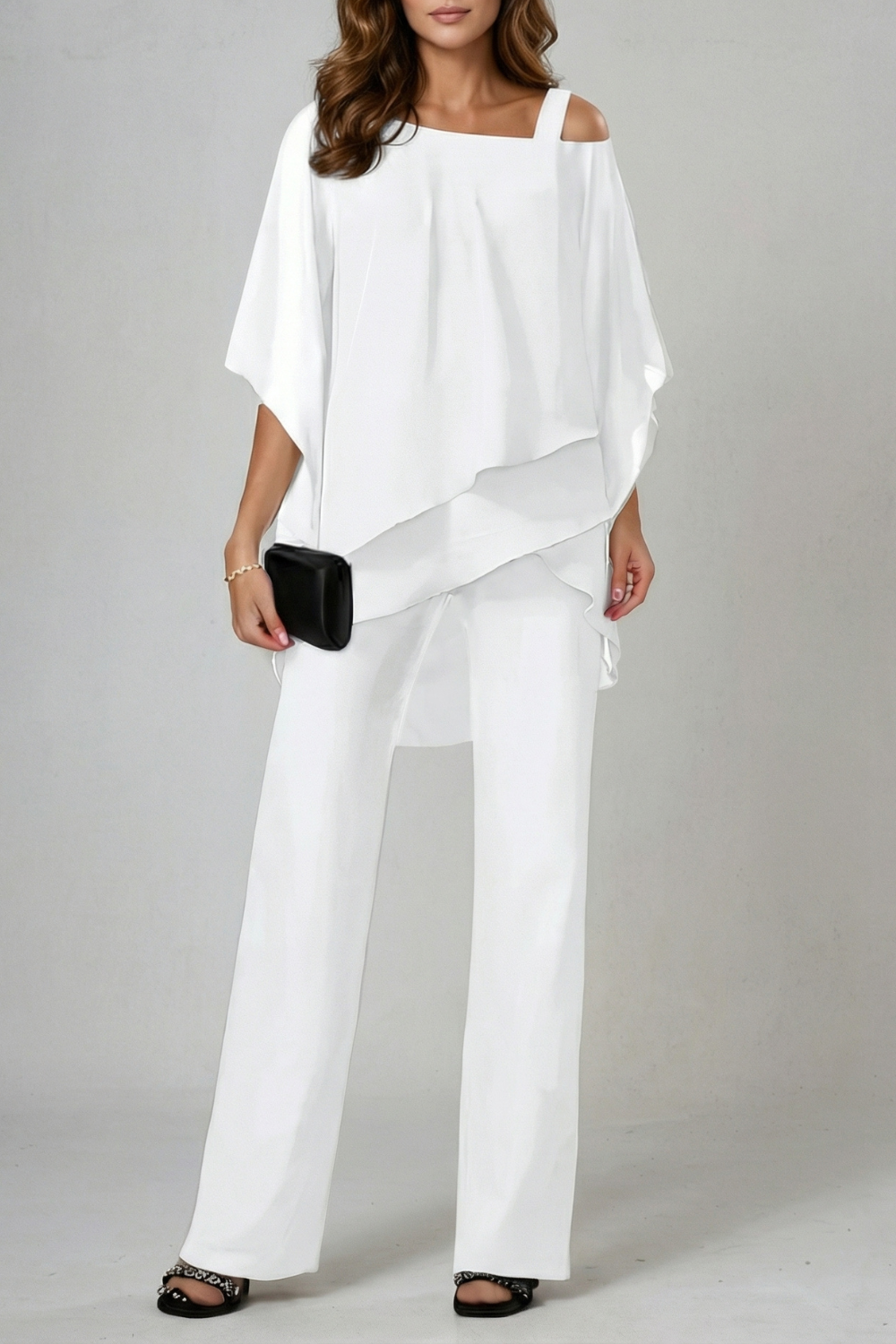 Élaria | Asymmetric Off-Shoulder Chiffon Top &amp; Pant Set