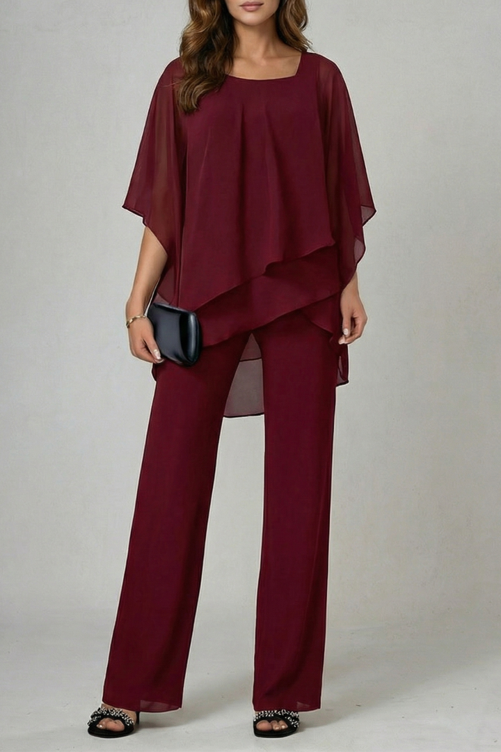 Élaria | Asymmetric Off-Shoulder Chiffon Top &amp; Pant Set