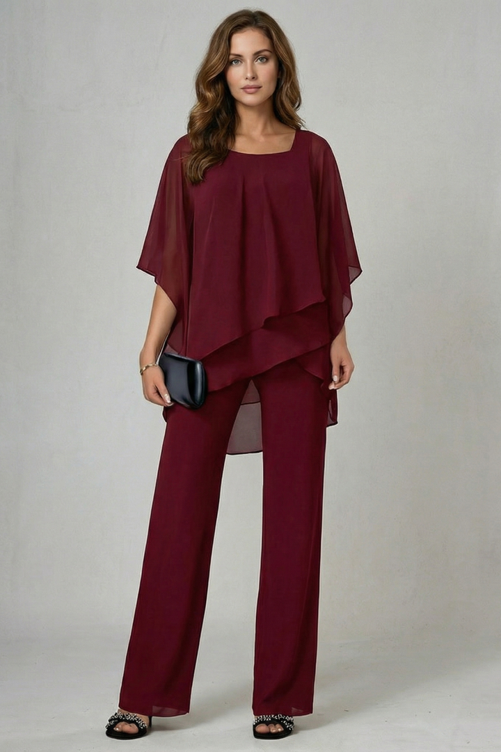 Élaria | Asymmetric Off-Shoulder Chiffon Top &amp; Pant Set
