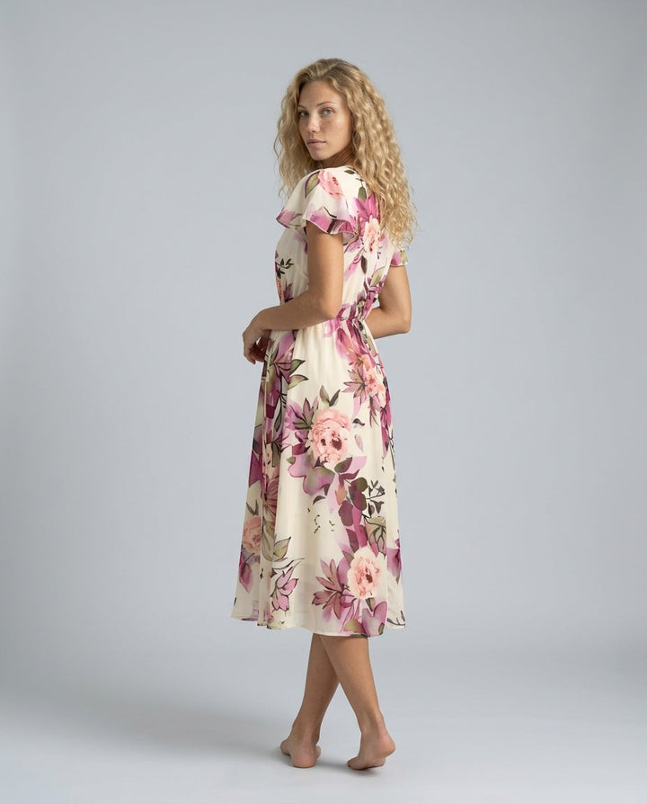 Blossom | Floral Midi with Lace-Up Deep V Neck