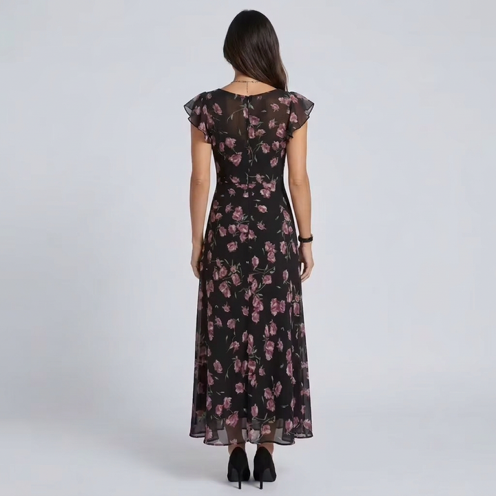 Kira | Floral Flutter Sleeve V-Neck Maxi Dress