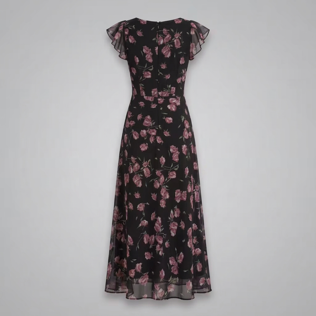 Kira | Floral Flutter Sleeve V-Neck Maxi Dress