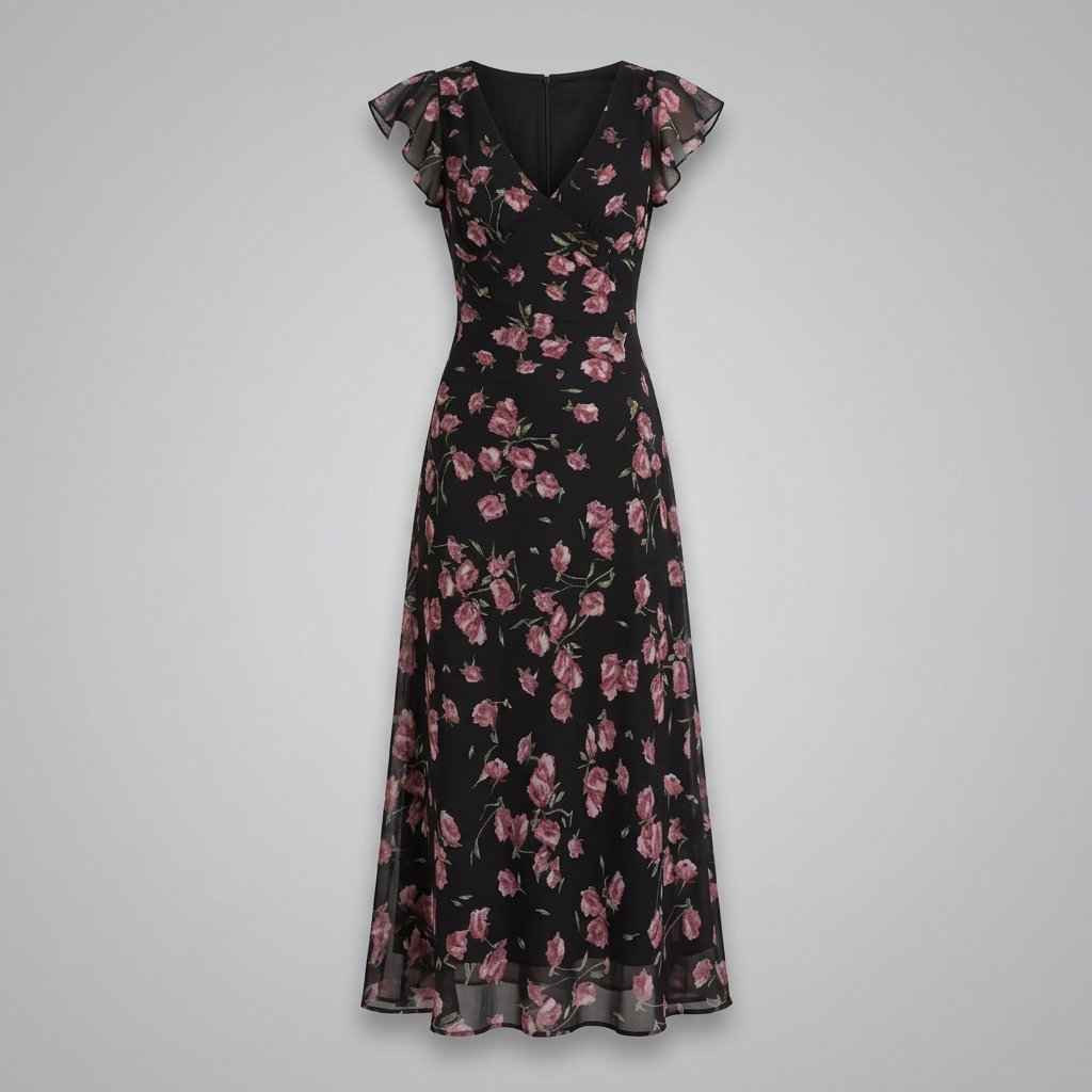 Kira | Floral Flutter Sleeve V-Neck Maxi Dress
