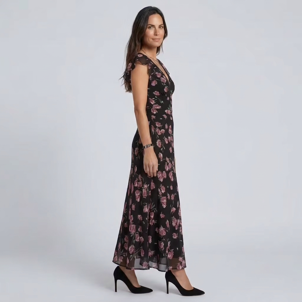 Kira | Floral Flutter Sleeve V-Neck Maxi Dress