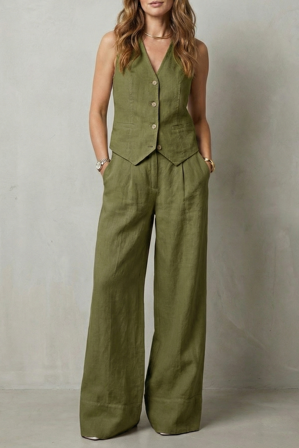 Linéaura | Sleeveless Tailored Vest &amp; Wide-Leg Pant Set