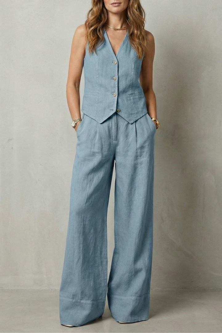 Linéaura | Sleeveless Tailored Vest &amp; Wide-Leg Pant Set