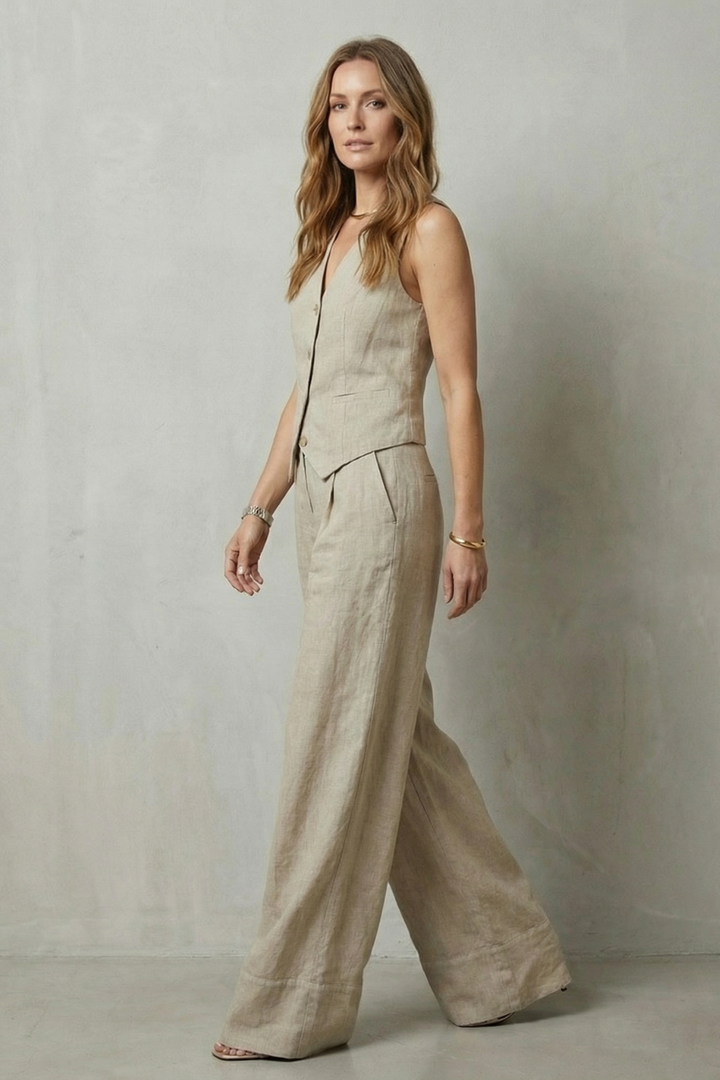 Linéaura | Sleeveless Tailored Vest &amp; Wide-Leg Pant Set