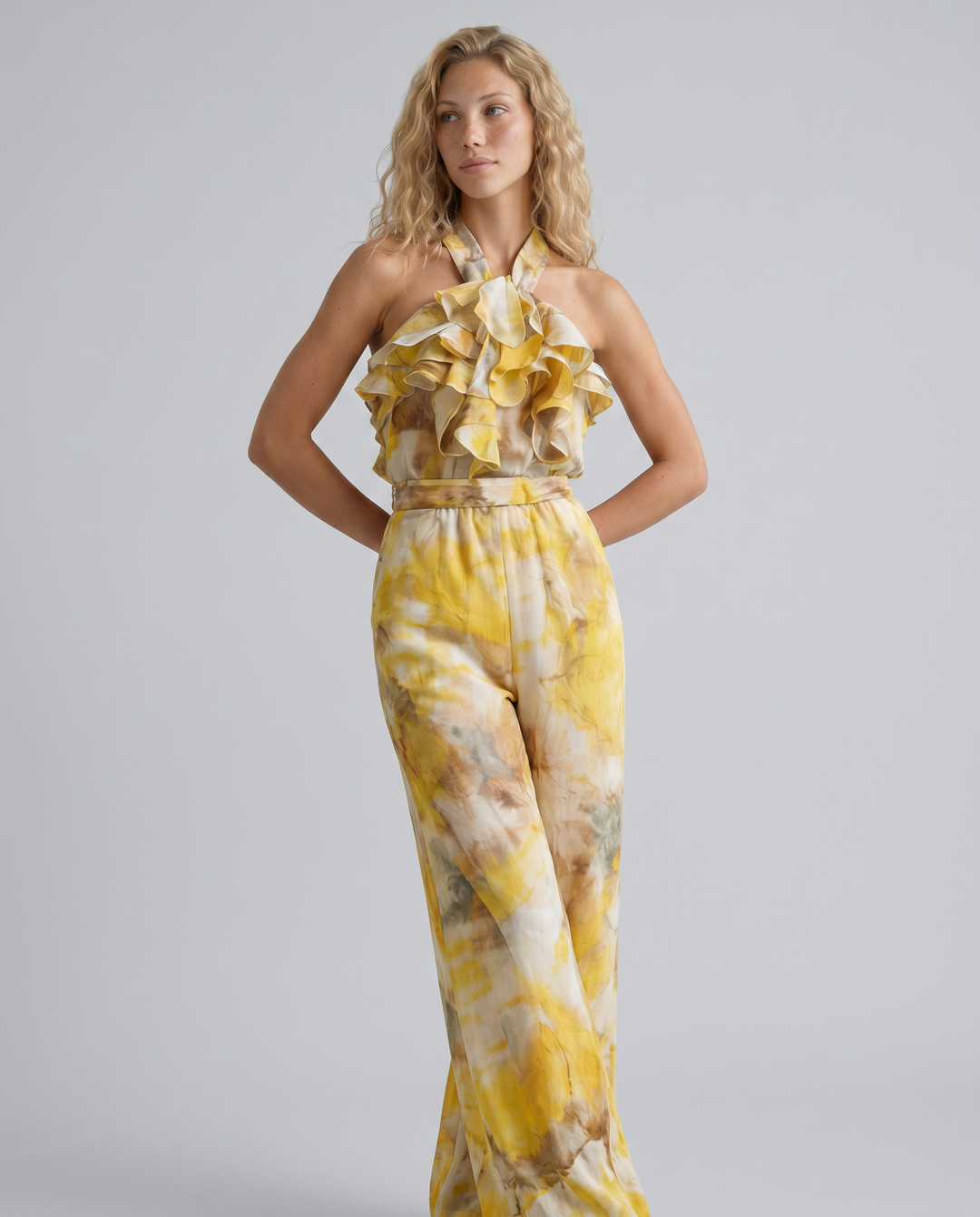 Tina | Watercolor Print Halter Jumpsuit
