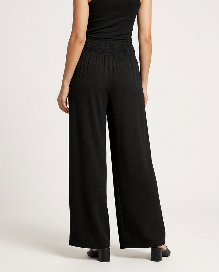 Doris | Wide Leg Pants with Shirred Elastic Waist