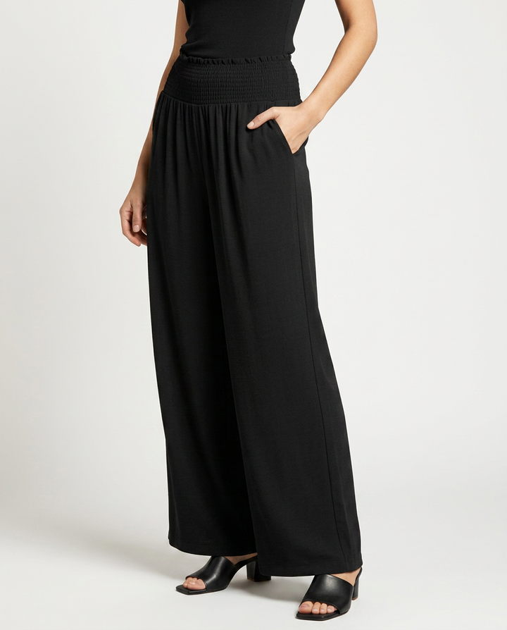 Doris | Wide Leg Pants with Shirred Elastic Waist