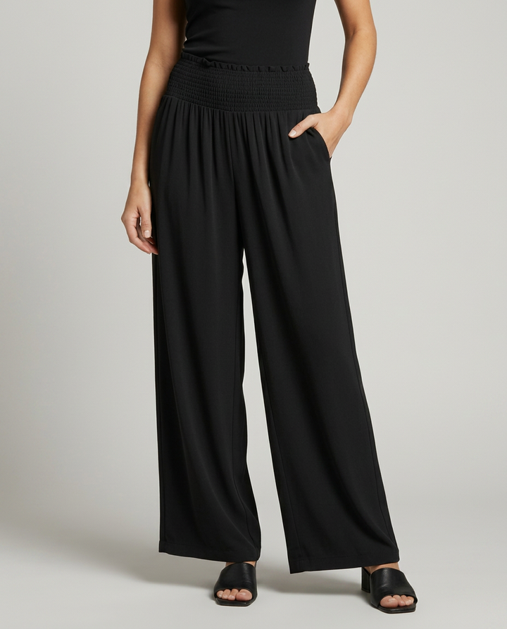 Doris | Wide Leg Pants with Shirred Elastic Waist