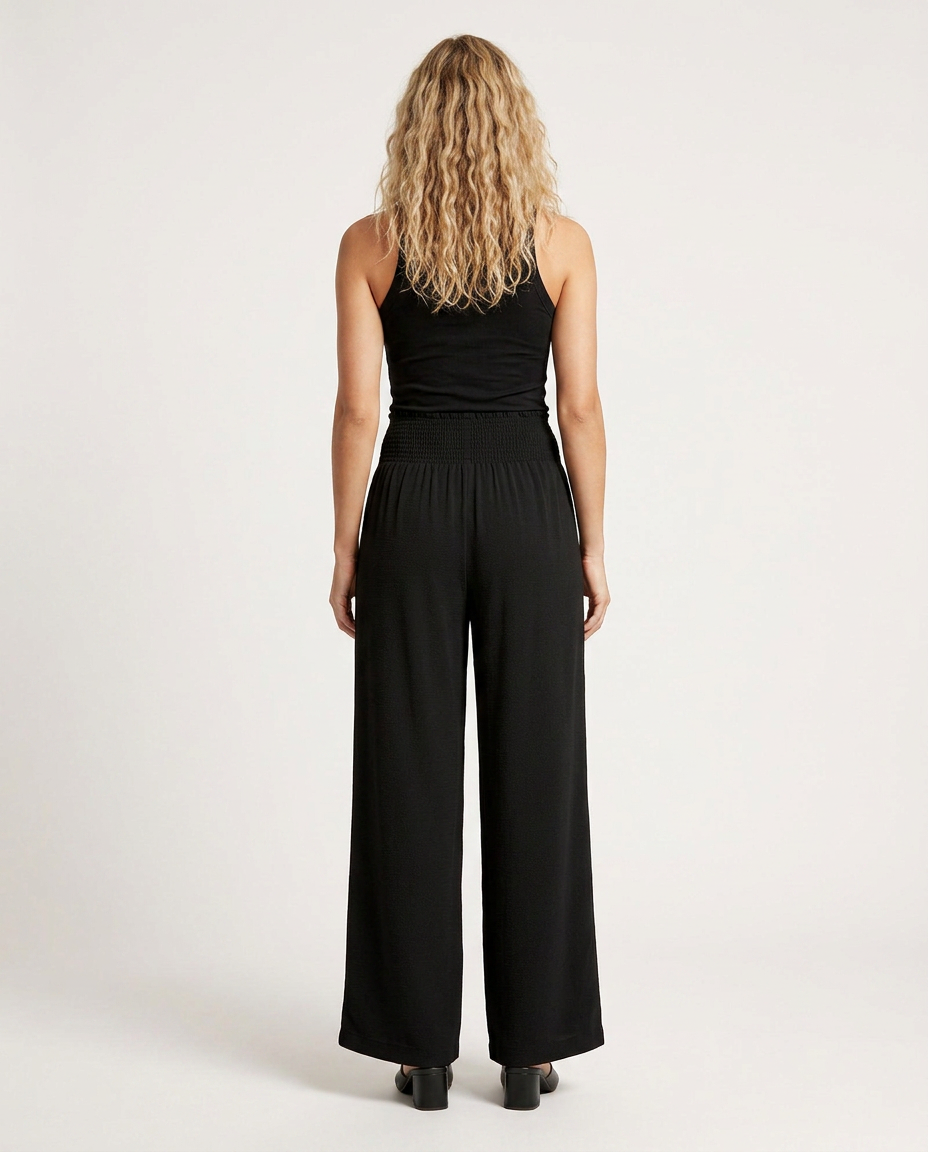 Doris | Wide Leg Pants with Shirred Elastic Waist