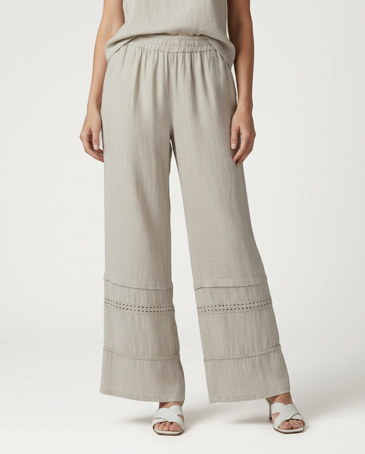 Mollie | Wide Leg Pants with Lace Trim Panels