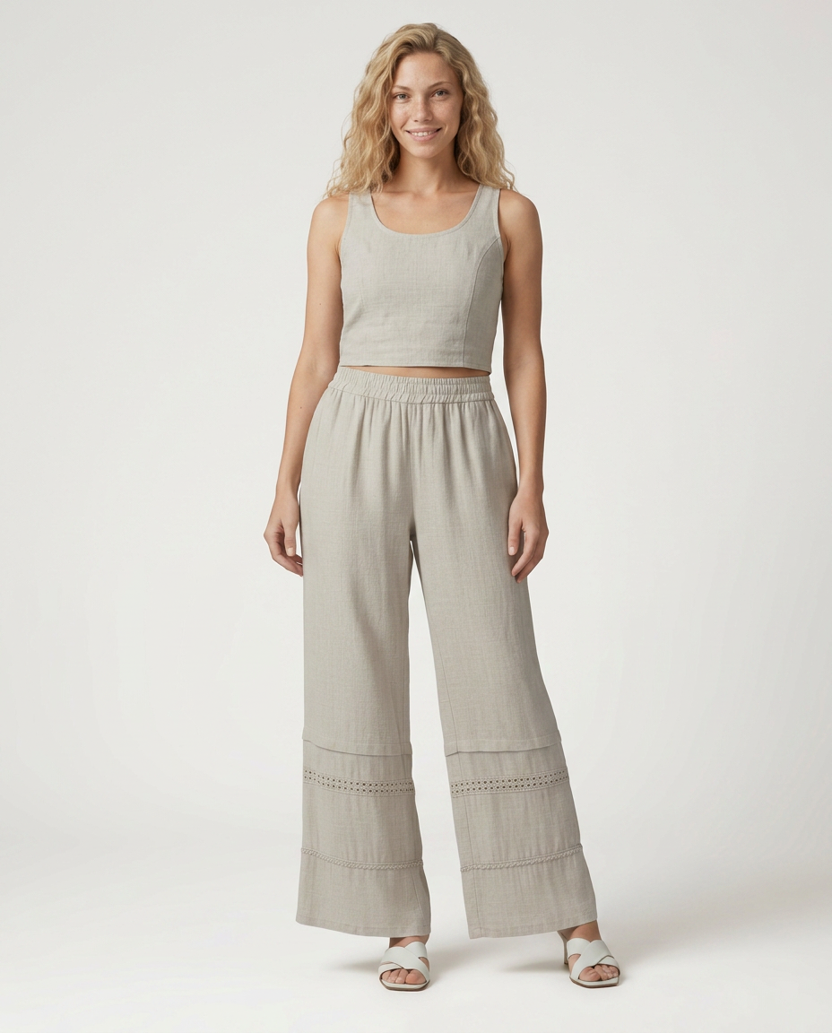 Mollie | Wide Leg Pants with Lace Trim Panels