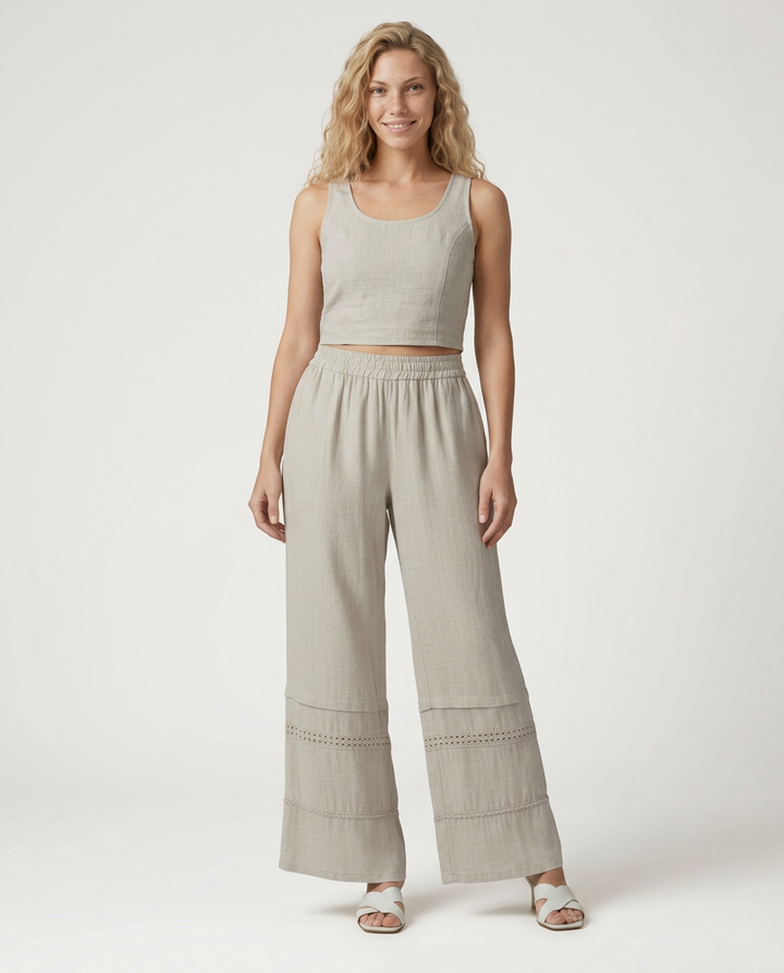 Mollie | Wide Leg Pants with Lace Trim Panels