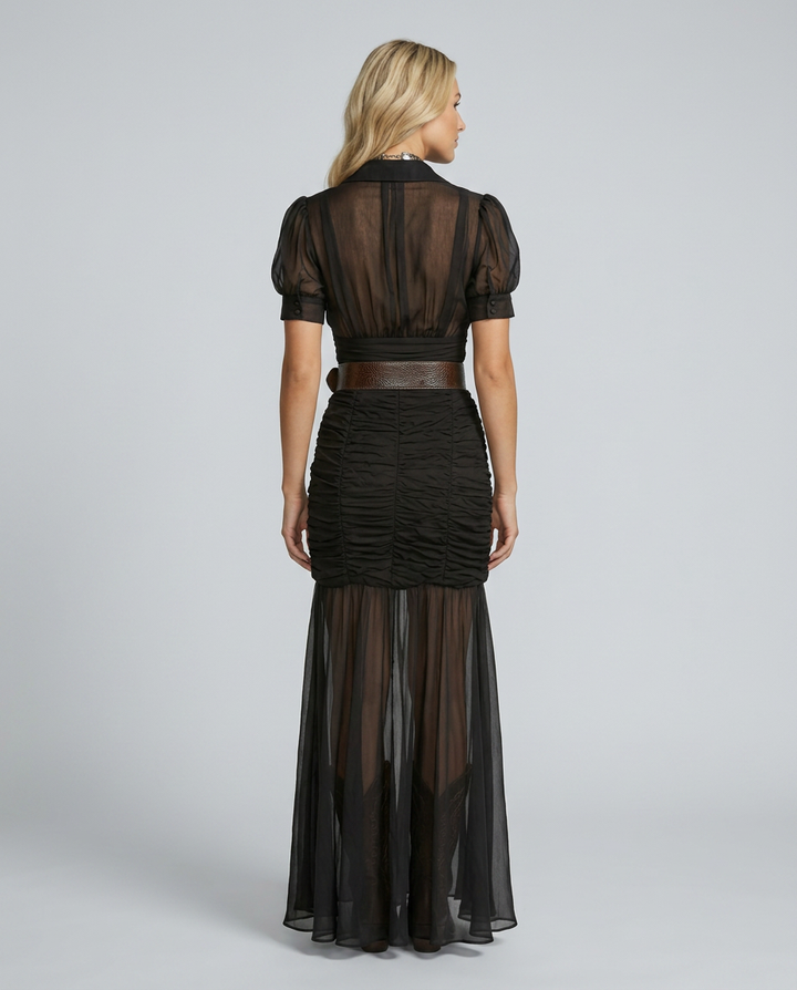 Flora | Pleated Maxi Dress with Lapel Collar