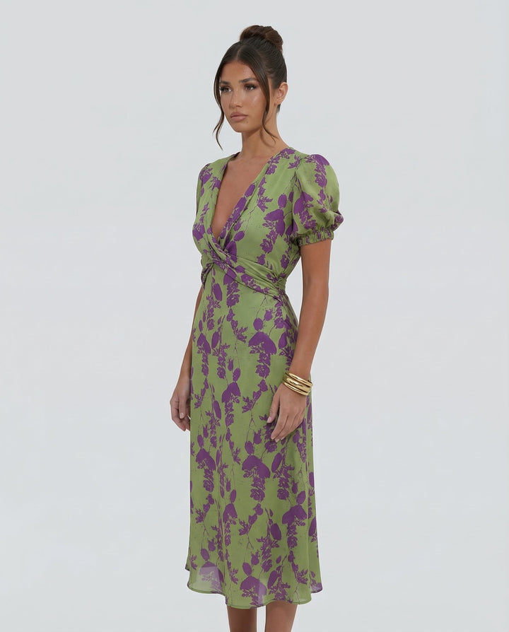 Virelle | Printed Midi Dress with Puff Sleeves