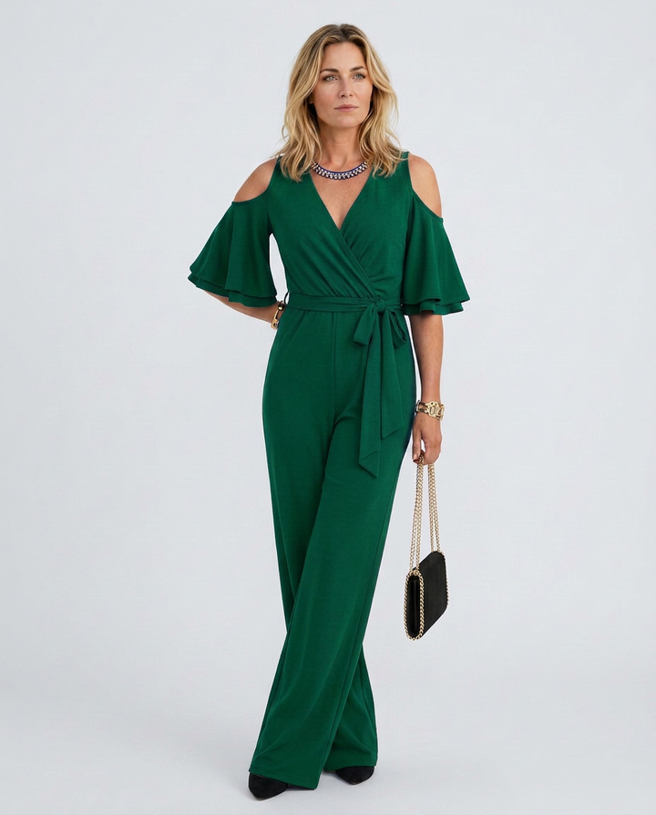 Alison | Cold Shoulder Jumpsuit with Wide-Leg Pants